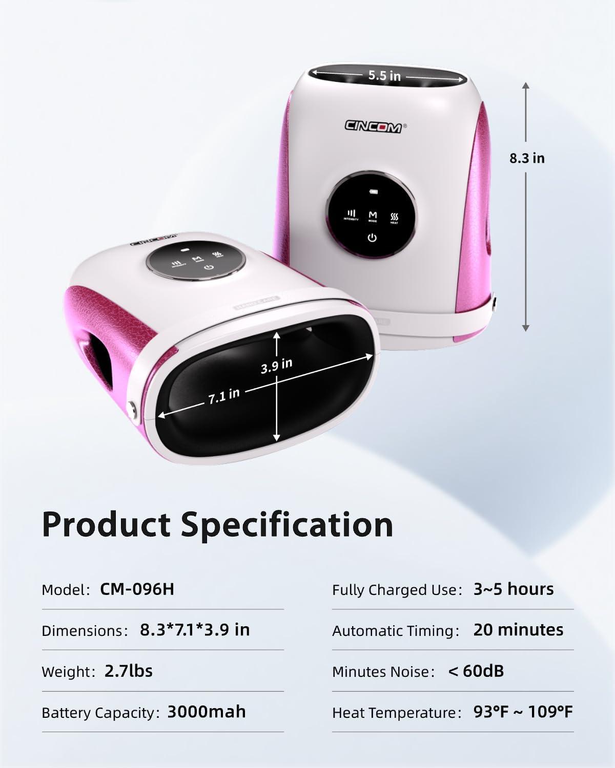 imageCINCOM Hand Massager with Heat and Compression Finger and Palm Massage Machine for Pain Relief Arthritis and Improved Circulation Gifts for Women Cordless and Rechargeable WhiteWhite