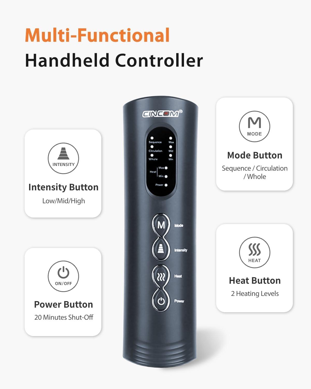 imageCINCOM Leg Massager with Heat and Compression Legs Massage for Circulation and Pain Relief Heating Calf Leg Air Compression Massager Help with Relief EdemaWarm