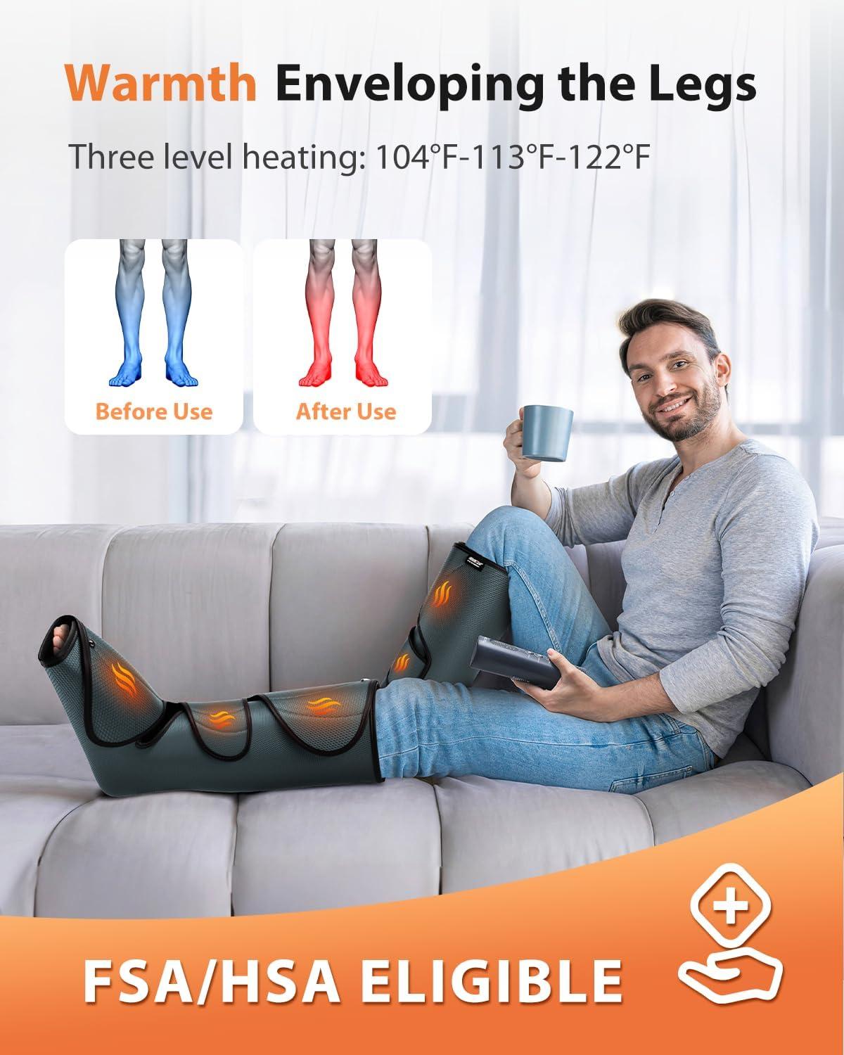 imageCINCOM Leg Massager with Heat and Compression Legs Massage for Circulation and Pain Relief Heating Calf Leg Air Compression Massager Help with Relief EdemaWarm