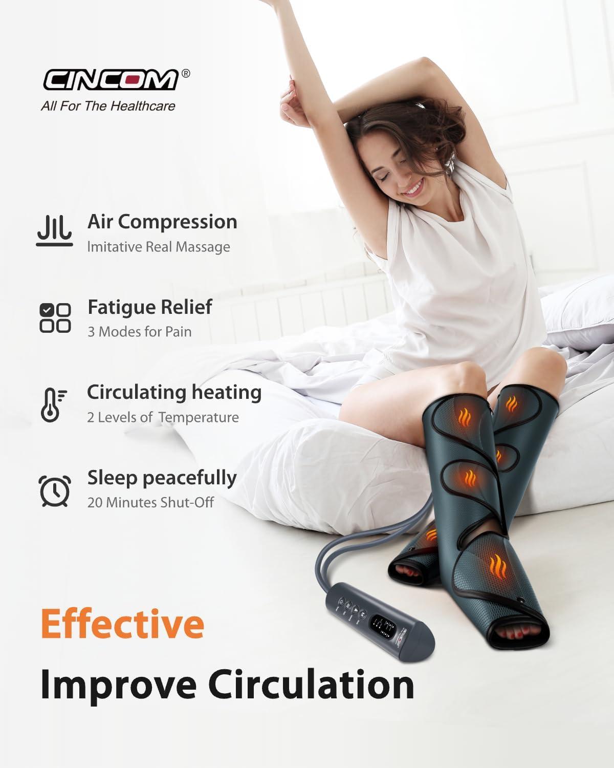 imageCINCOM Leg Massager with Heat and Compression Legs Massage for Circulation and Pain Relief Heating Calf Leg Air Compression Massager Help with Relief EdemaWarm