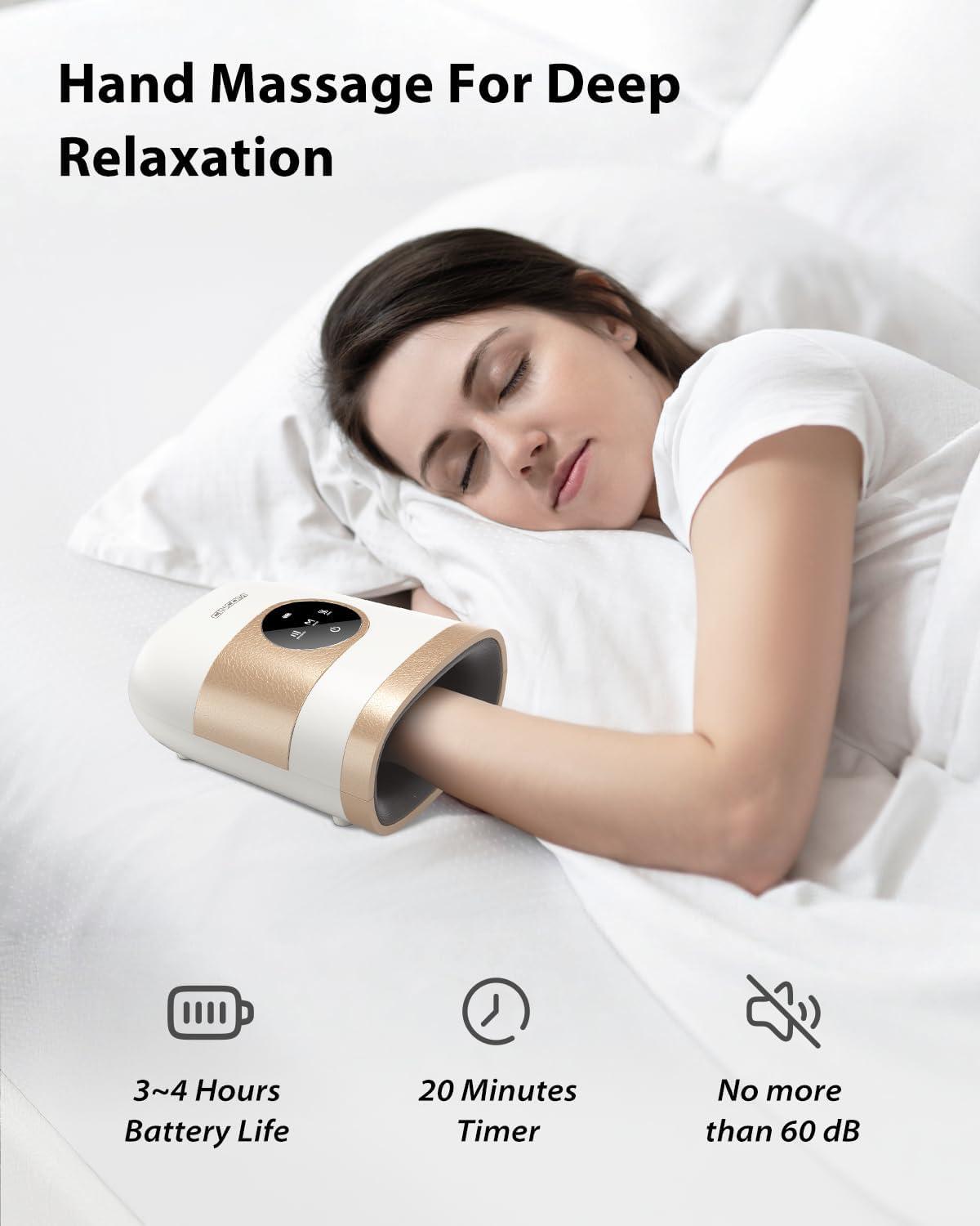 imageCINCOM Upgraded Hand Massager with Heat and Compression for Arthritis and Carpal Tunnel Cordless ampamp Rechargeable Gifts for Women Pearl White ampamp GoldPearl White Gold