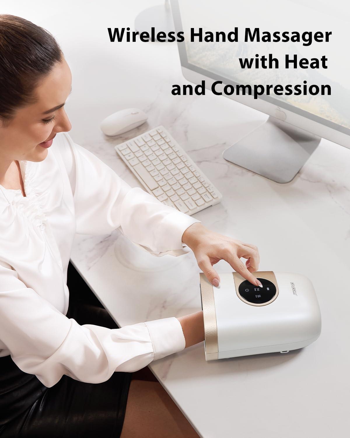 imageCINCOM Upgraded Hand Massager with Heat and Compression for Arthritis and Carpal Tunnel Cordless ampamp Rechargeable Gifts for Women Pearl White ampamp GoldPearl White Gold