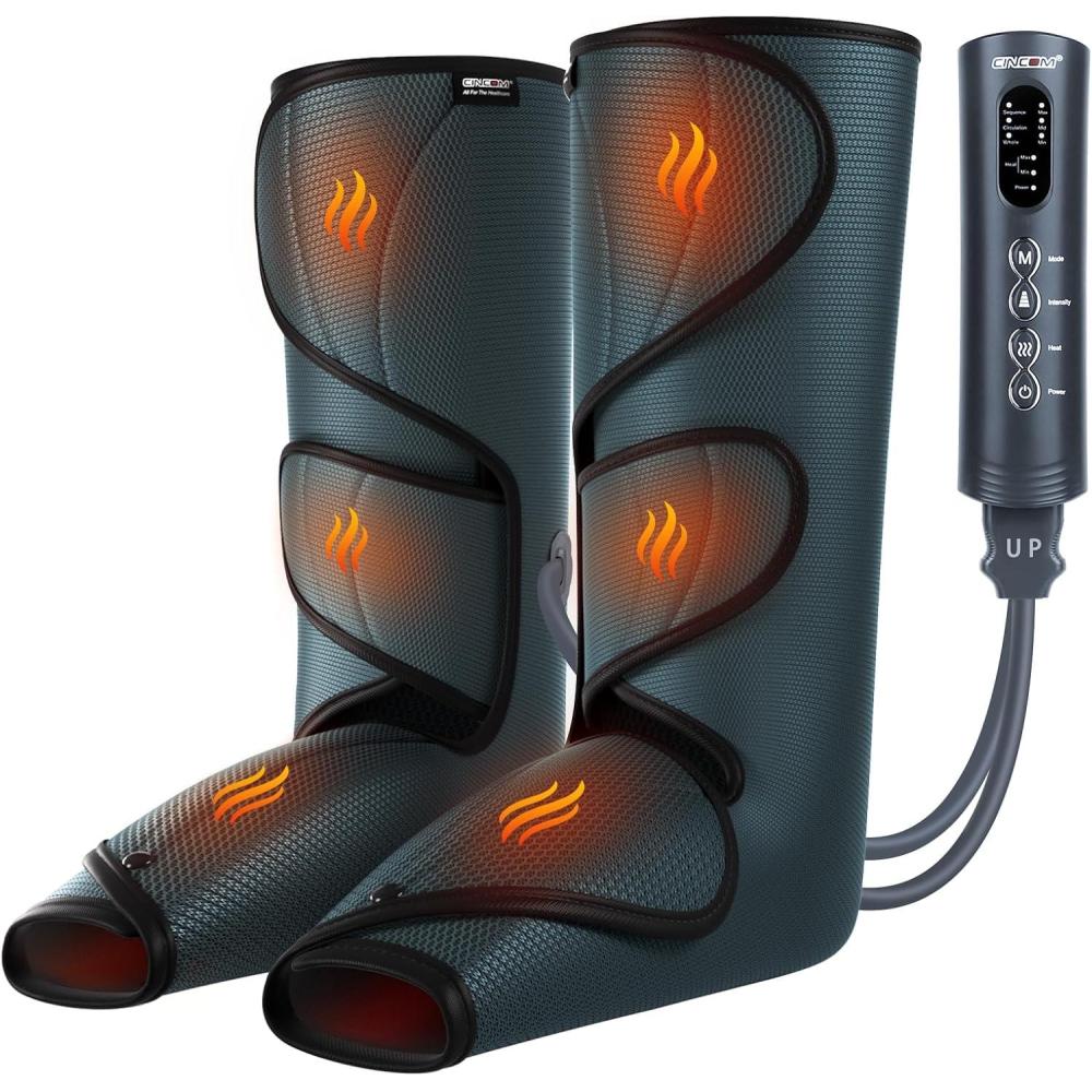 imageCINCOM Leg Massager with Heat and Compression Legs Massage for Circulation and Pain Relief Heating Calf Leg Air Compression Massager Help with Relief EdemaWarm