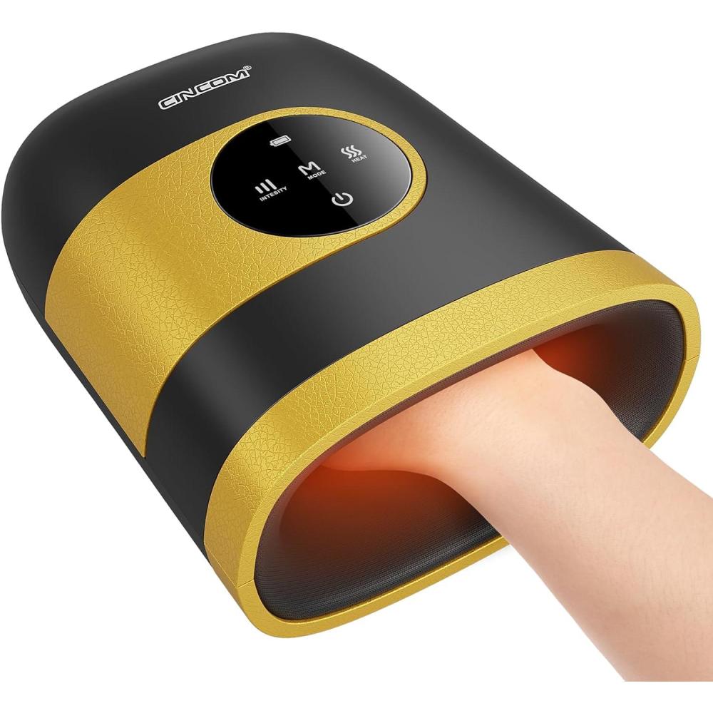 imageCINCOM Upgraded Hand Massager with Heat and Compression for Arthritis and Carpal Tunnel  Cordless ampamp Rechargeable Gifts for Women Pearl White ampamp GoldBlack  Yellow
