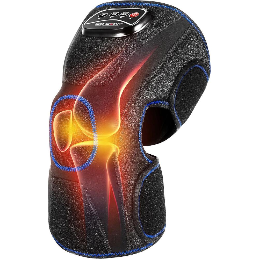 imageCINCOM Heated Knee Massager Air Compression Knee Massager with Heat for Pain Relief Knee Brace Wrap for Knee ArthritisInjuryJoint Pain 3 Modes ampamp 3 Intensities A PairSingle Unit