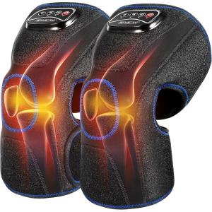 CINCOM Heated Knee Massager, Air Compression Knee Massager with Heat for Pain Relief Knee Brace Wrap for Knee Arthritis,Injury,Joint Pain 3 Modes & 3 Intensities (A Pair)(One Pair)
